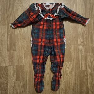 Vintage Plaid Red and Green Kids One Piece